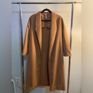 Mural Long Open Trench Coat | Tan | Small